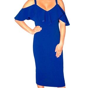 Rachel Roy Blue Off-Shoulder frill Dress